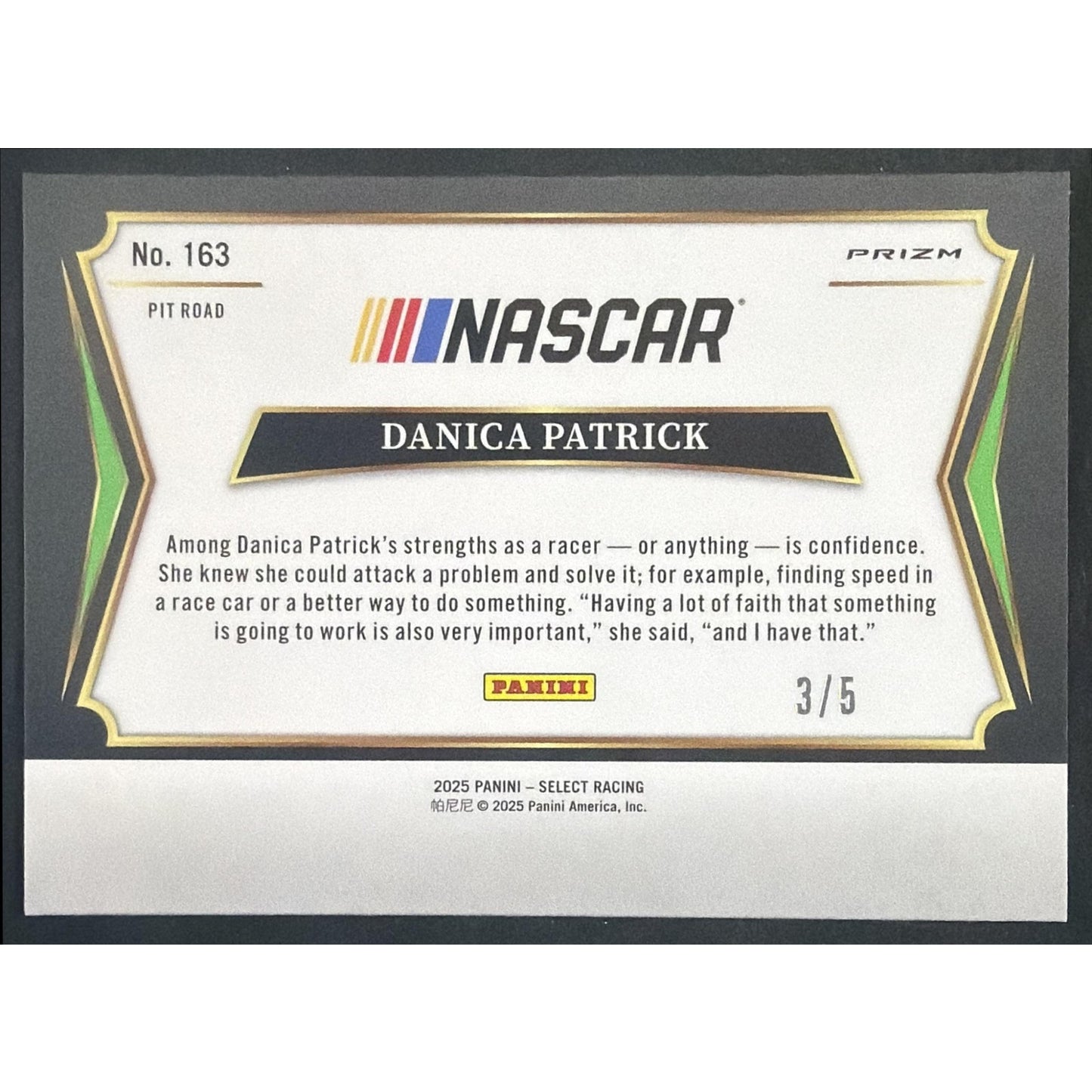2025 Panini Select Danica Patrick #163 Pit Road Green Prizm 3/5