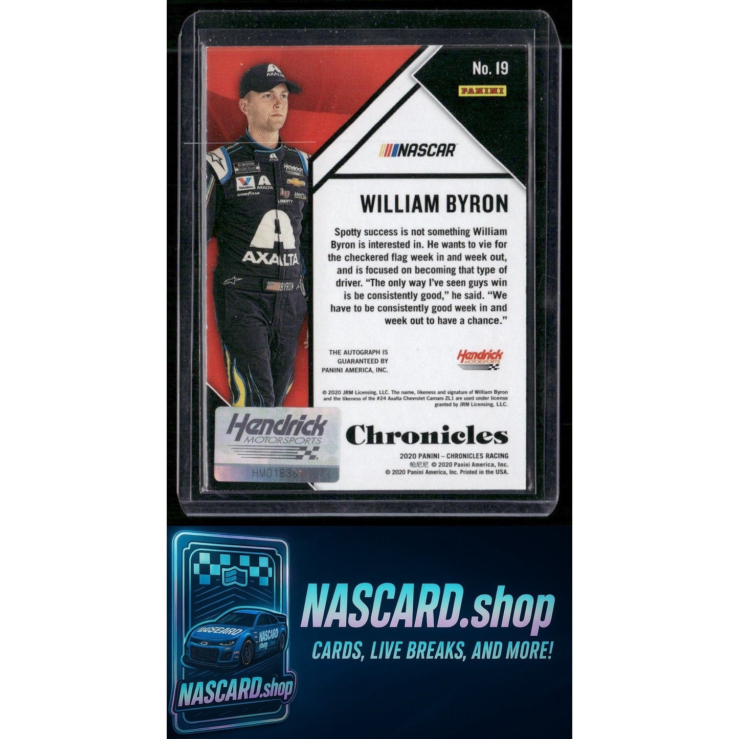 2020 Panini Chronicles #19 William Byron Chronicles Autographs Gold #/10 - Card Gorilla