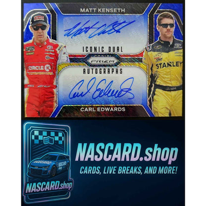 2024 Prizm Matt Kenseth Carl Edwards Iconic Dual Autographs Blue Shimmer 4/4