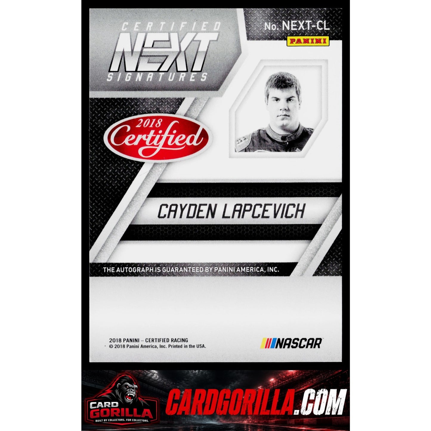 2018 Panini Certified #NEXT-CL Cayden Lapcevich Certified Next Signatures #/210