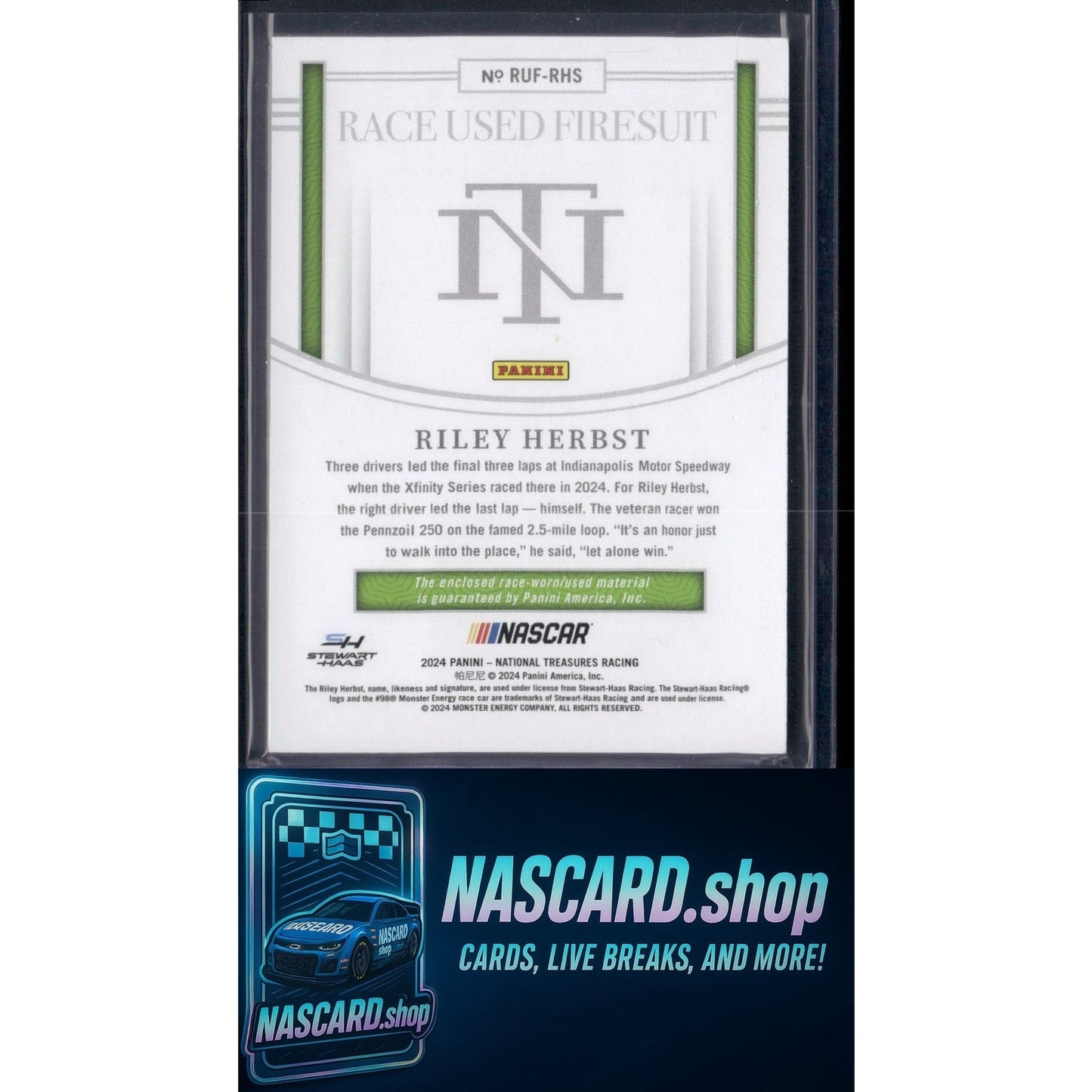 2024 Panini National Treasures Riley Herbst Race Used Firesuit Blue #/75 - NASCARD.shop