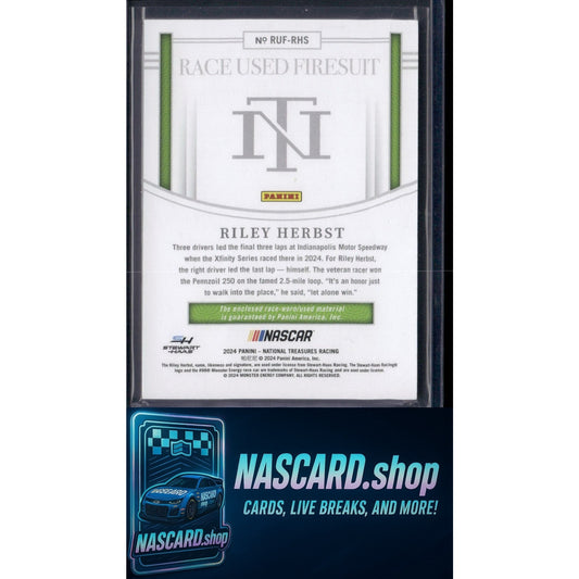 2024 Panini National Treasures Riley Herbst Race Used Firesuit Blue #/75 - NASCARD.shop