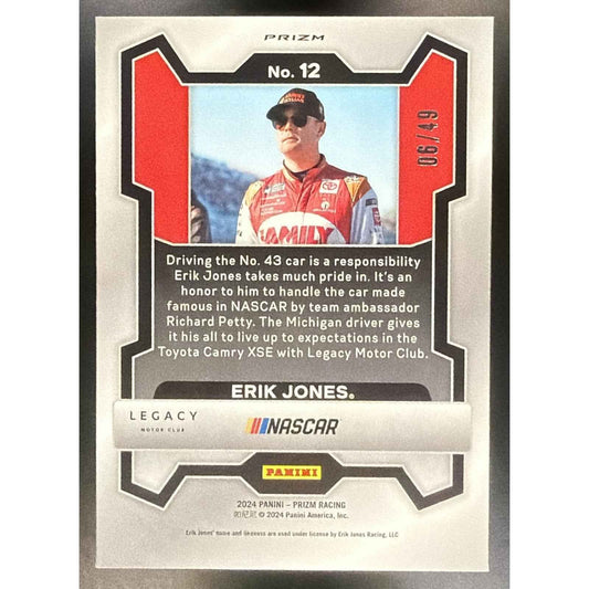 2024 Panini Prizm Erik Jones #12 Rides Carolina Blue Prizms 6/49