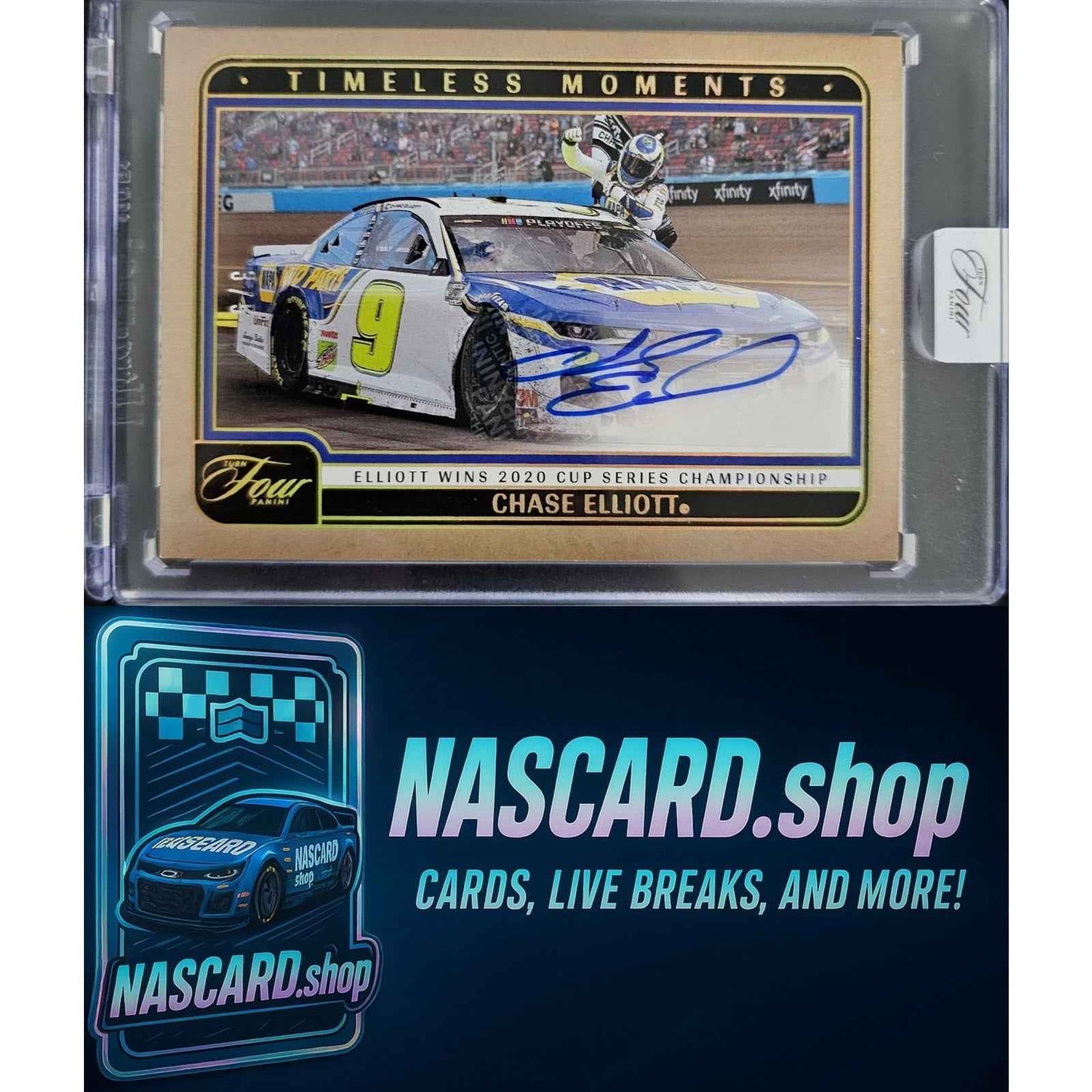 2025 Panini Turn Four #TM-CEL Chase Elliott Timeless Moments Holo Gold #/5