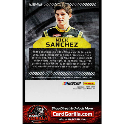 2023 Panini Prime #RU-NSA Nick Sanchez Race Used Sheet Metal #/99