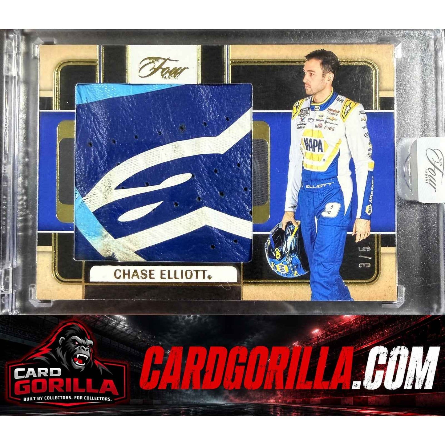 2025 Panini Turn Four #JS-CET Chase Elliott Jumbo Shoes Gold #/5 Alpinestars