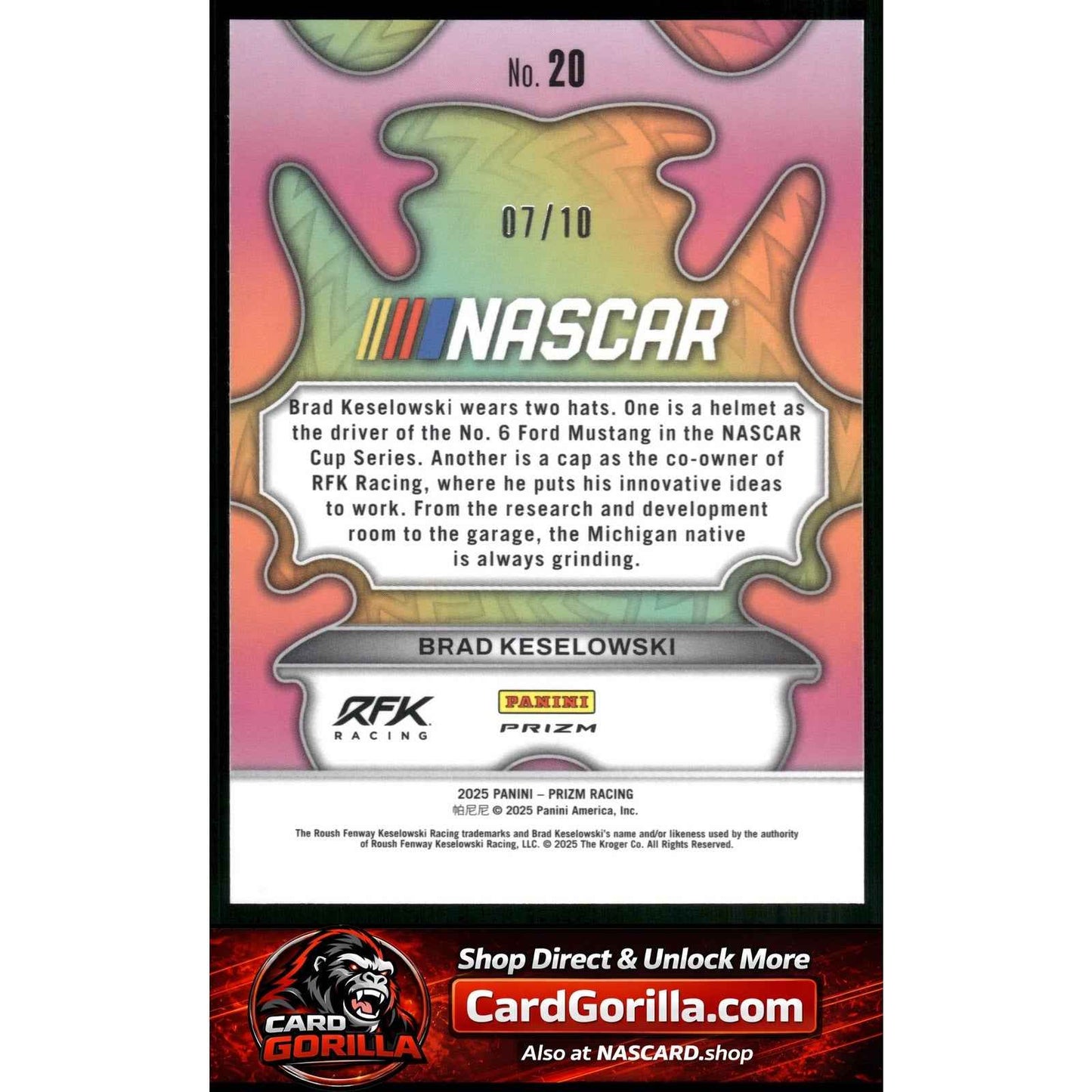 2025 Panini Prizm #20 Brad Keselowski Groovy Gold #/10