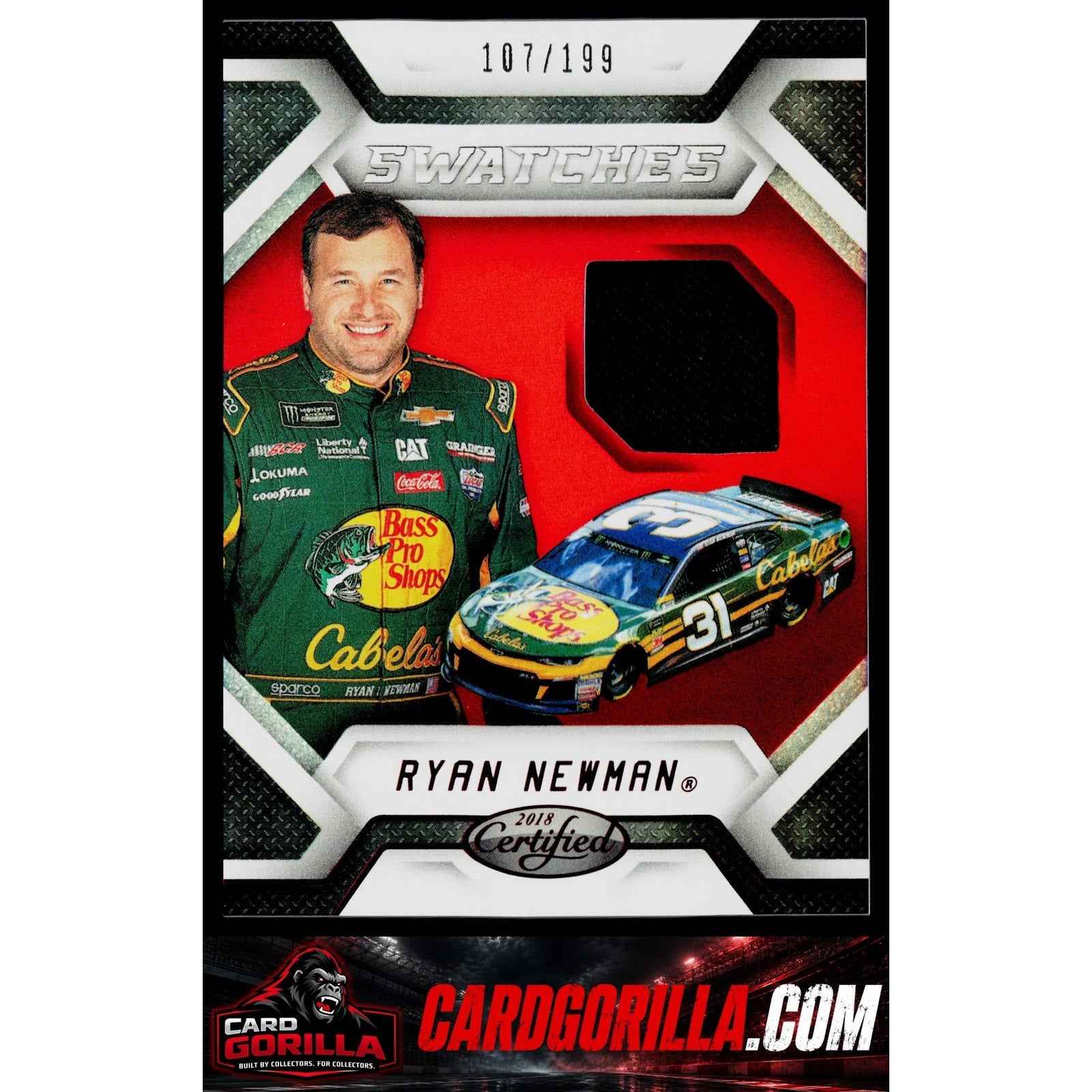 2018 Panini Certified #CS-RN Ryan Newman Cup Swatches Red #/199
