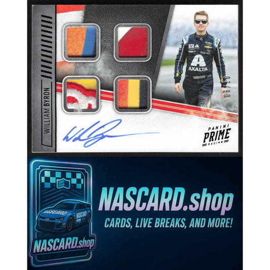 2019 Panini Prime #QMA-WB William Byron Quad Materials Autographs Black #/10
