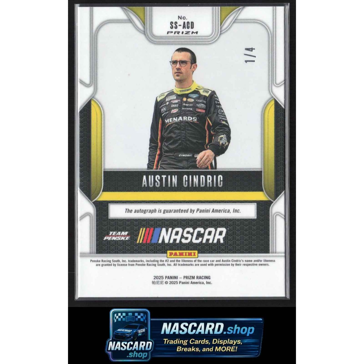 2025 Panini Prizm Austin Cindric Sensational Signatures FOTL Blue Shimmer #1/4