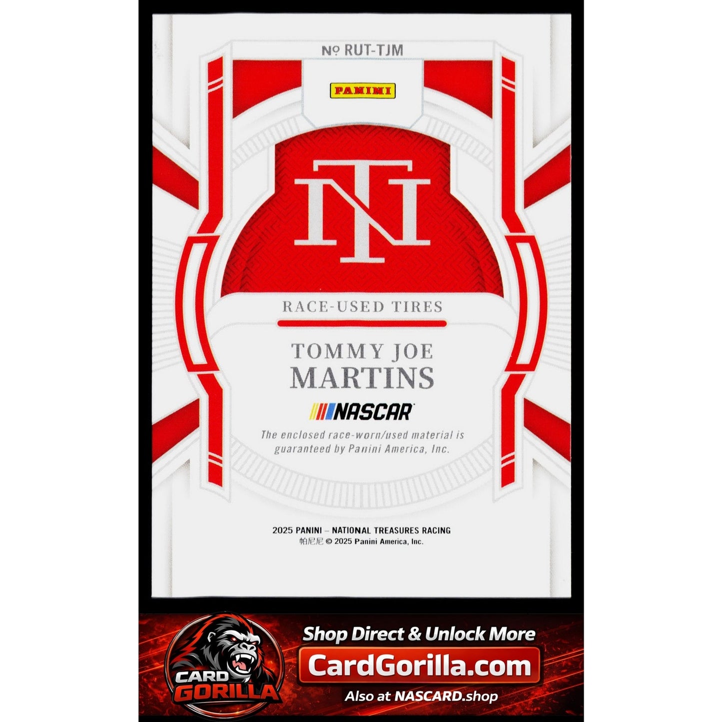 2025 Panini National Treasures #RUT-TJM Tommy Joe Martins Race Used Tires #/99