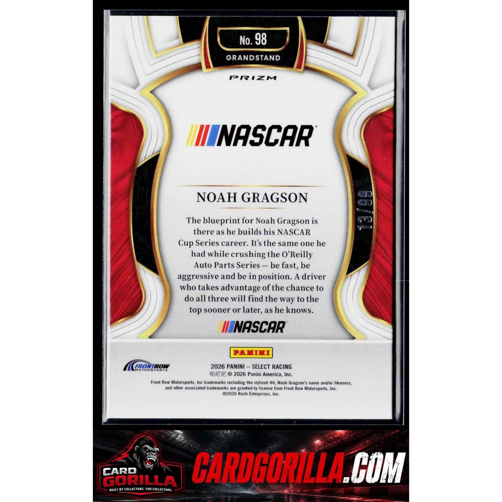 2026 Panini Select #98 Noah Gragson White Prizms #/99