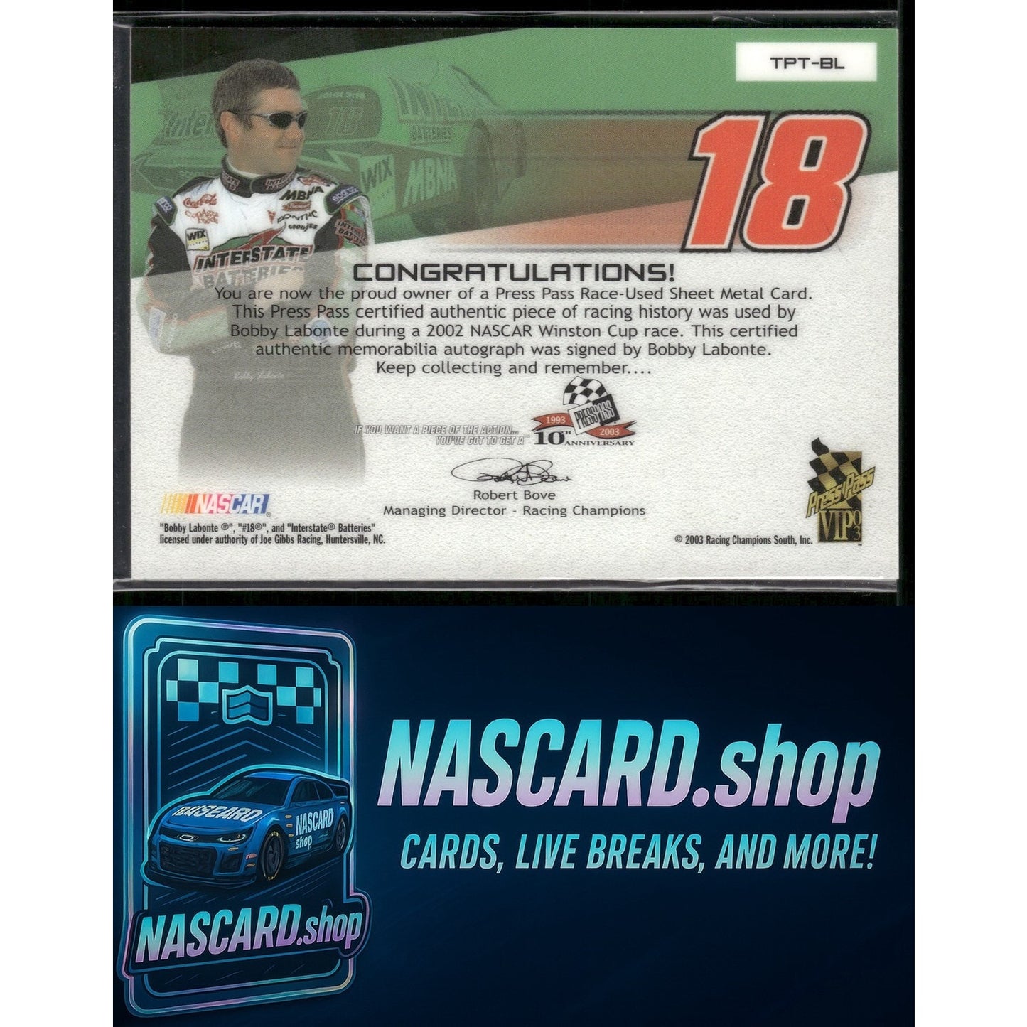 2003 Press Pass VIP Vault Bobby Labonte Tradin' Paint Teams Autographs - Card Gorilla
