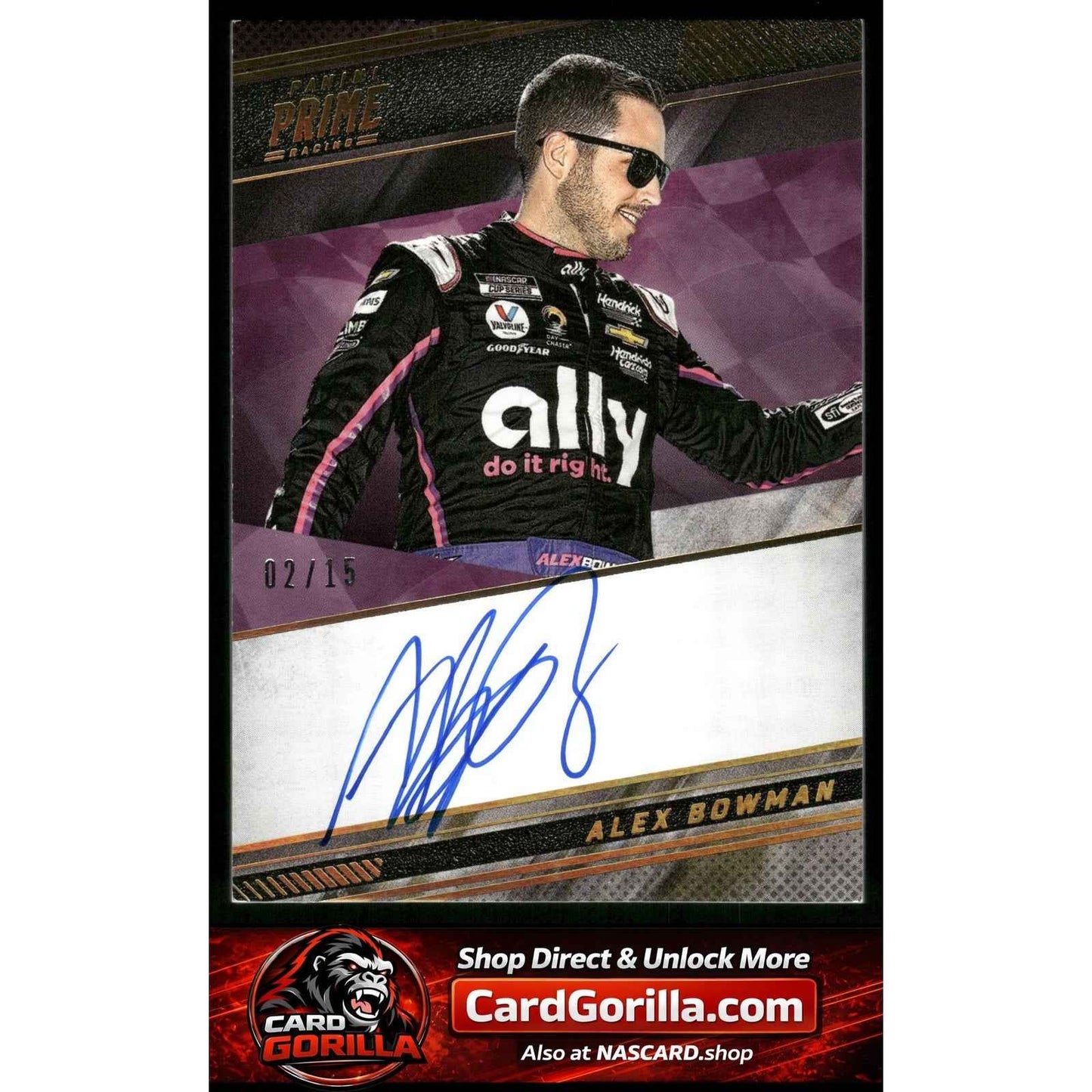 2023 Panini Prime #PS-ABO Alex Bowman Prime Signatures Holo Gold #/15