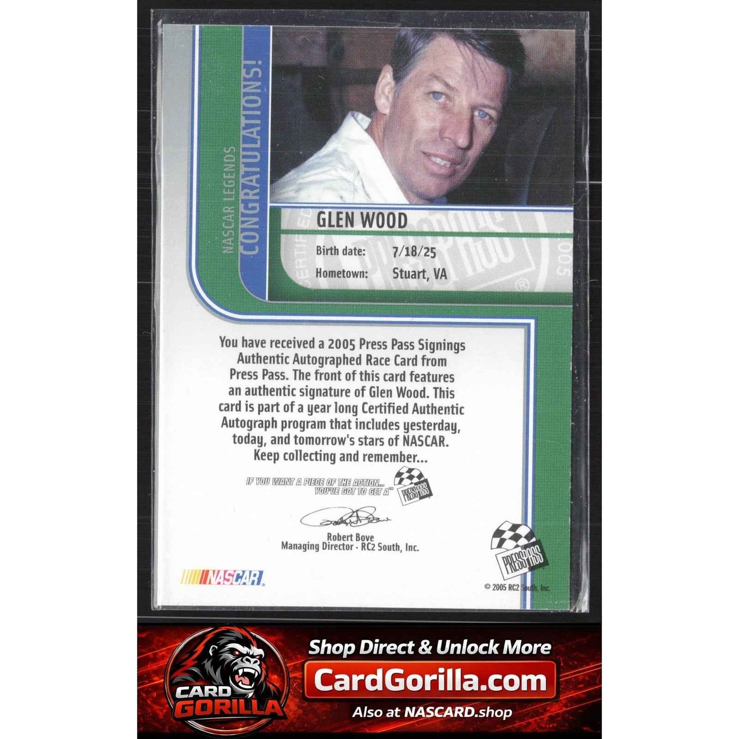 2005 Press Pass #NNO Glen Wood Signings Platinum #/100