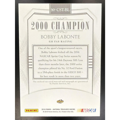 2016 National Treasures Bobby Labonte Championship Signature Threads Gold /10