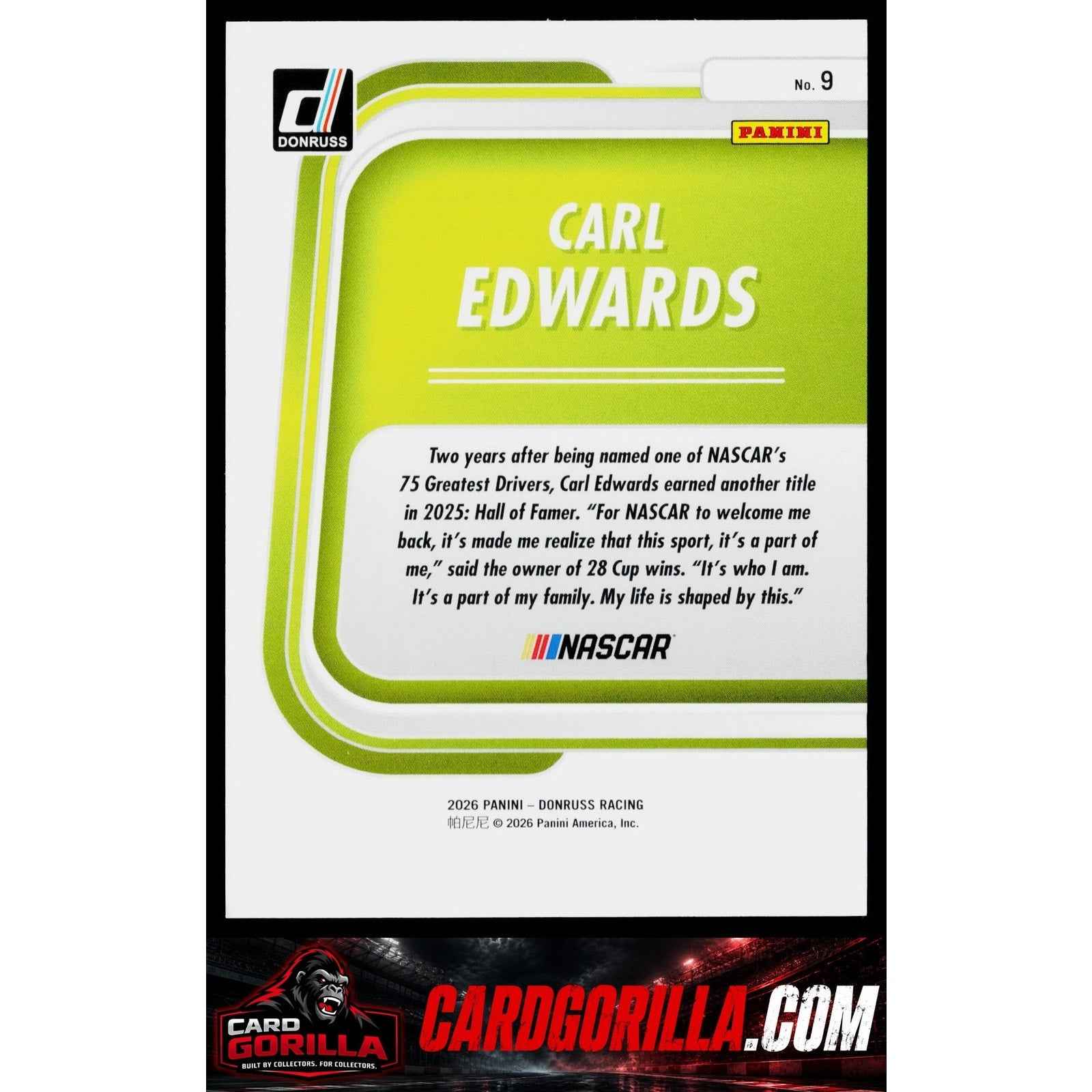 2026 Donruss #9 Carl Edwards Season Highlights Diamond Plate #/199