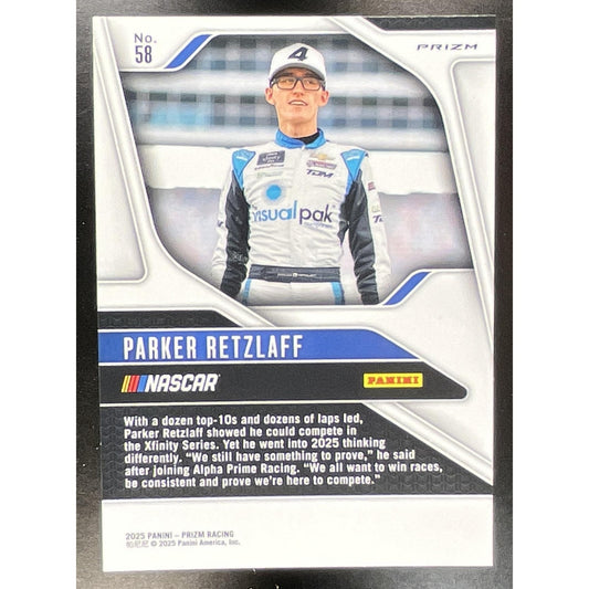 2025 Panini Prizm NASCAR Parker Retzlaff #58 White Sparkle Prizms