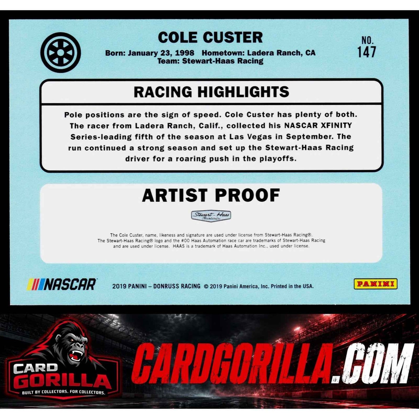 2019 Donruss #147 Cole Custer Artist Proof #/25