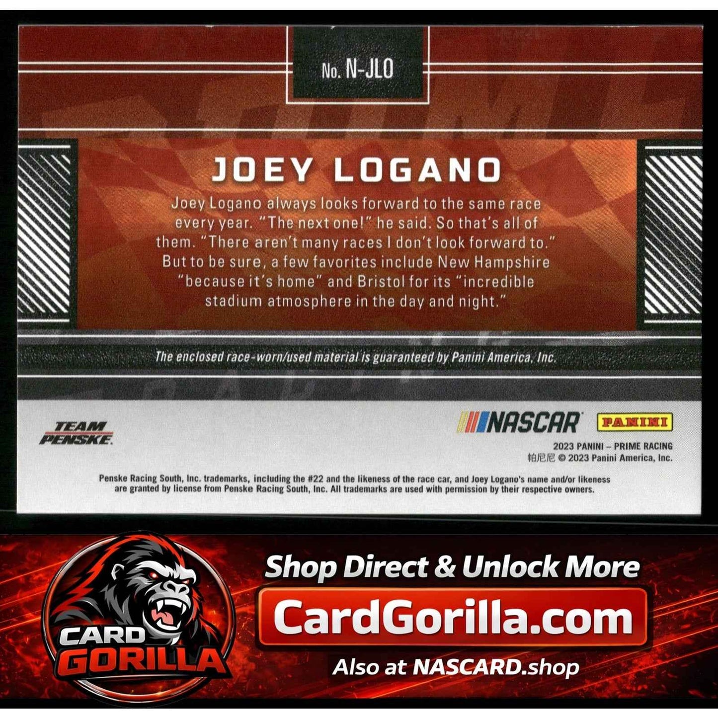2023 Panini Prime #N-JLO Joey Logano Names Firesuits #/99