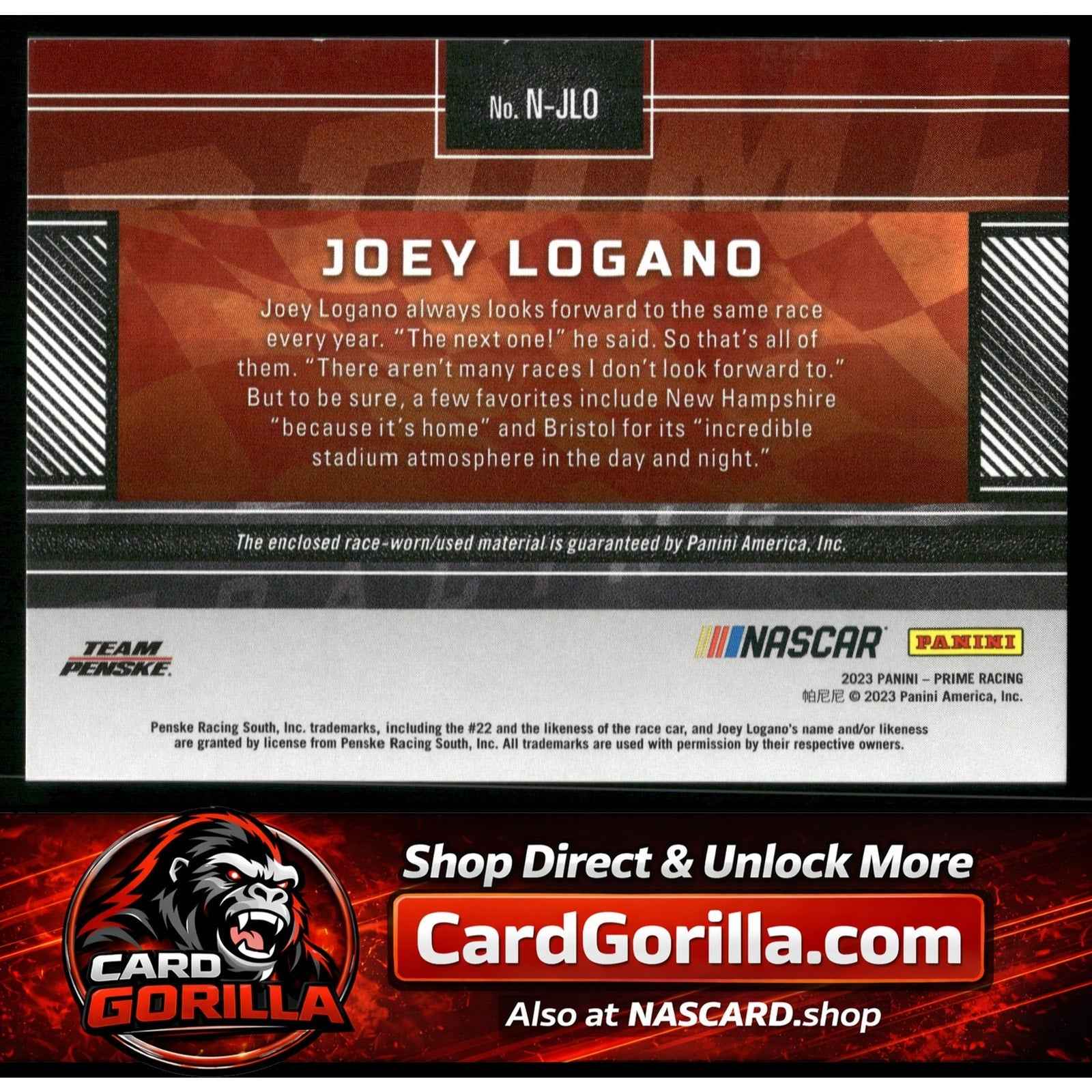 2023 Panini Prime #N-JLO Joey Logano Names Firesuits #/99