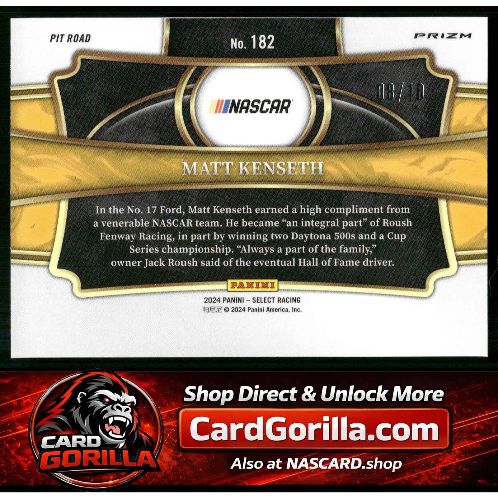 2024 Panini Select #182 Matt Kenseth Gold Prizms #/10