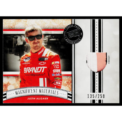 2012 Press Pass Fanfare Justin Allgaier Magnificent Materials Silver #/250