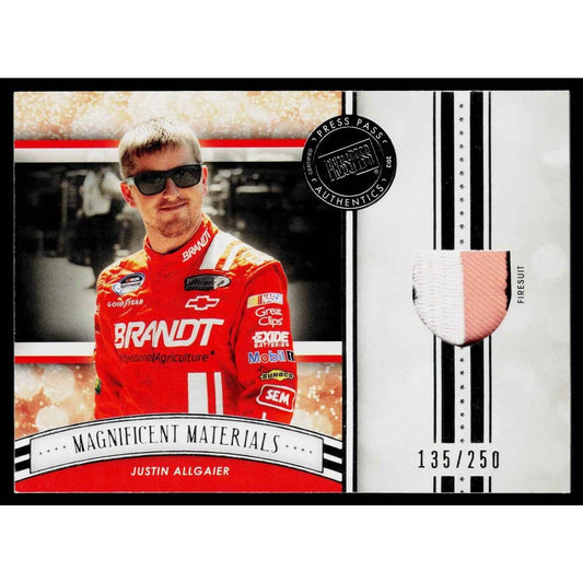 2012 Press Pass Fanfare Justin Allgaier Magnificent Materials Silver #/250