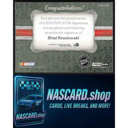 2010 Press Pass Five Star Brad Keselowski Signatures Holofoil #/5 Inscribed