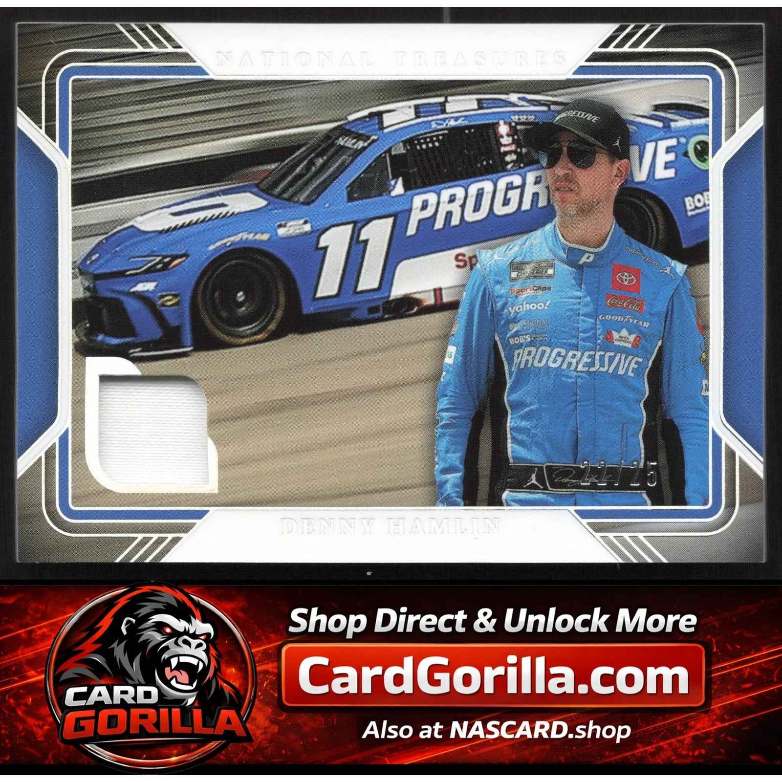 2025 Panini National Treasures #TG-DHN Denny Hamlin Track Gear Holo Silver #/25