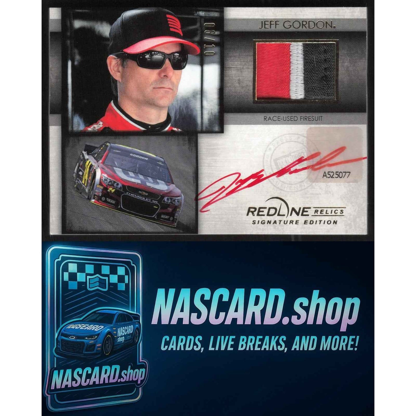 2014 Press Pass Redline Jeff Gordon Redline Relics Signature Edition Gold #/10