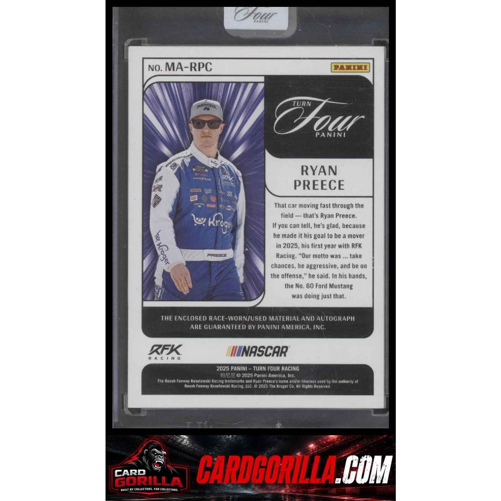 2025 Panini Turn Four #MA-RPC Ryan Preece Memorabilia Autographs Blue #/49