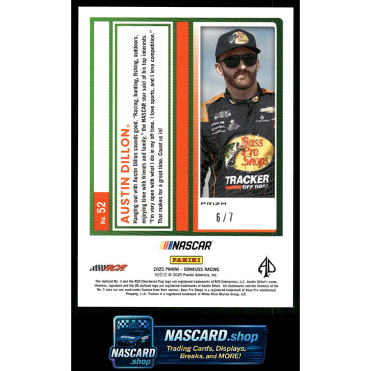 2025 Donruss #52 Austin Dillon Optic Green Swirl #/7