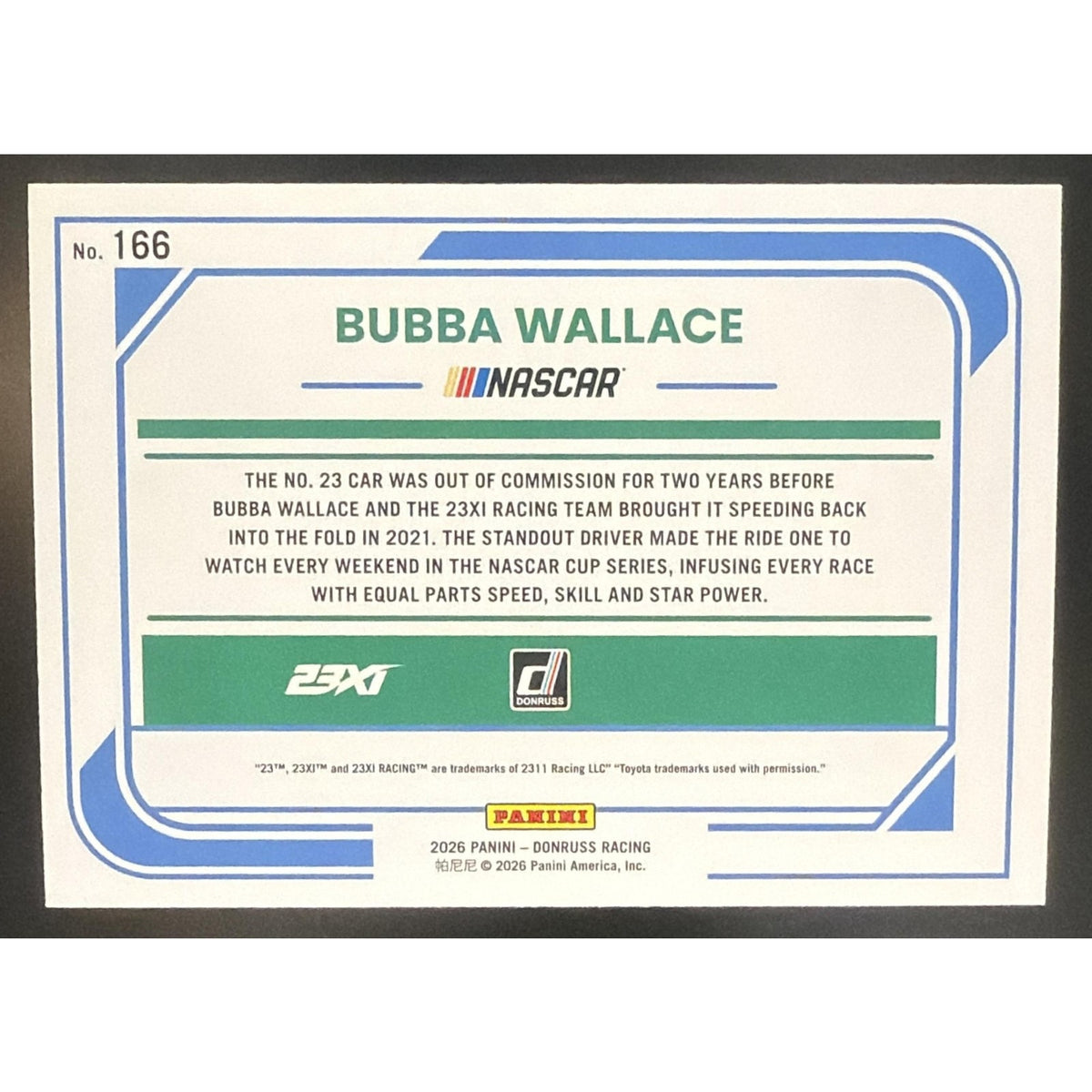 2026 Panini Donruss NASCAR Racing Bubba Wallace #166 Rides Mojo 19/25