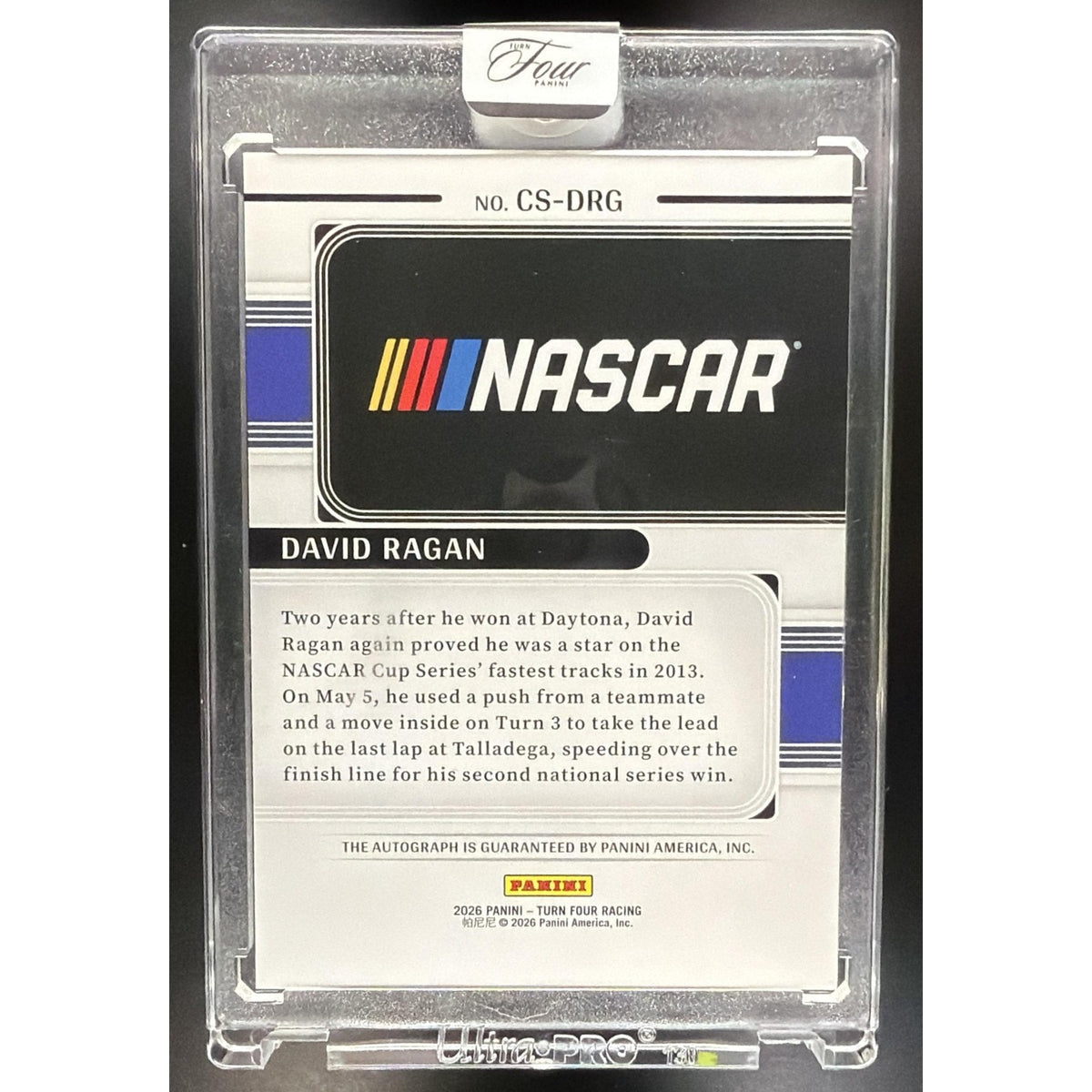 2026 Panini Turn Four Racing David Ragan #16 Center Stage Signatures /99 Auto