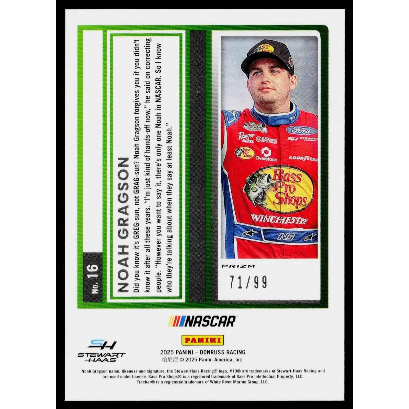 2025 Donruss #16 Noah Gragson Optic Green Velocity #/99