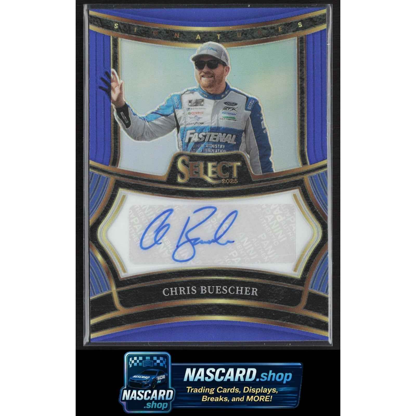 2025 Panini Select #S-CBR Chris Buescher Signatures Blue Prizms #/99