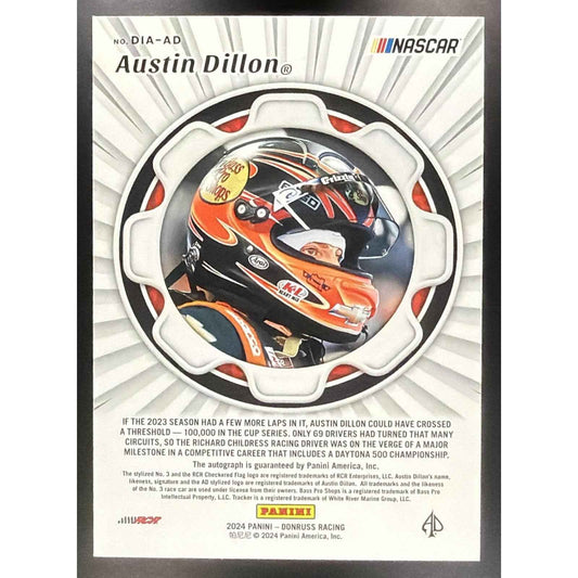 2024 Panini Donruss Austin Dillon #DIA-AD Dialed In Auto Blue /25