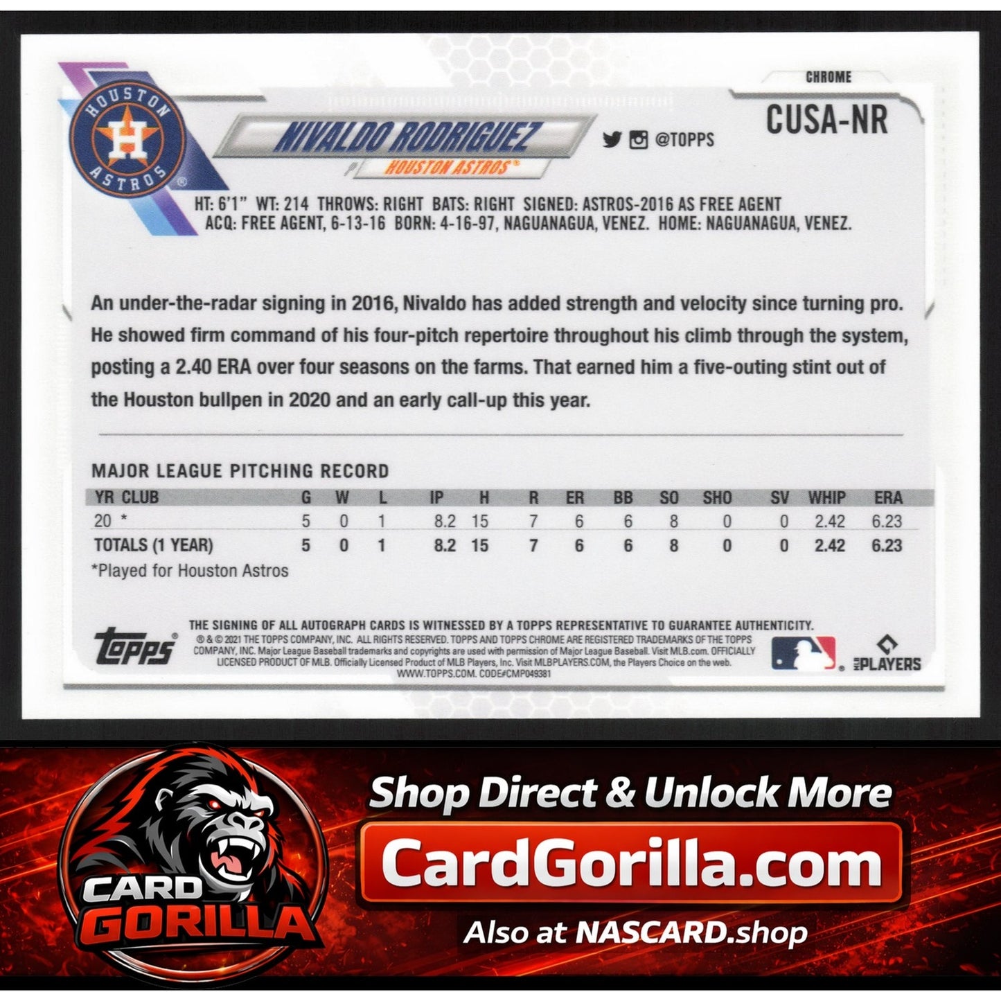 2021 Topps Chrome Update #CUSA-NR Nivaldo Rodriguez Autographs