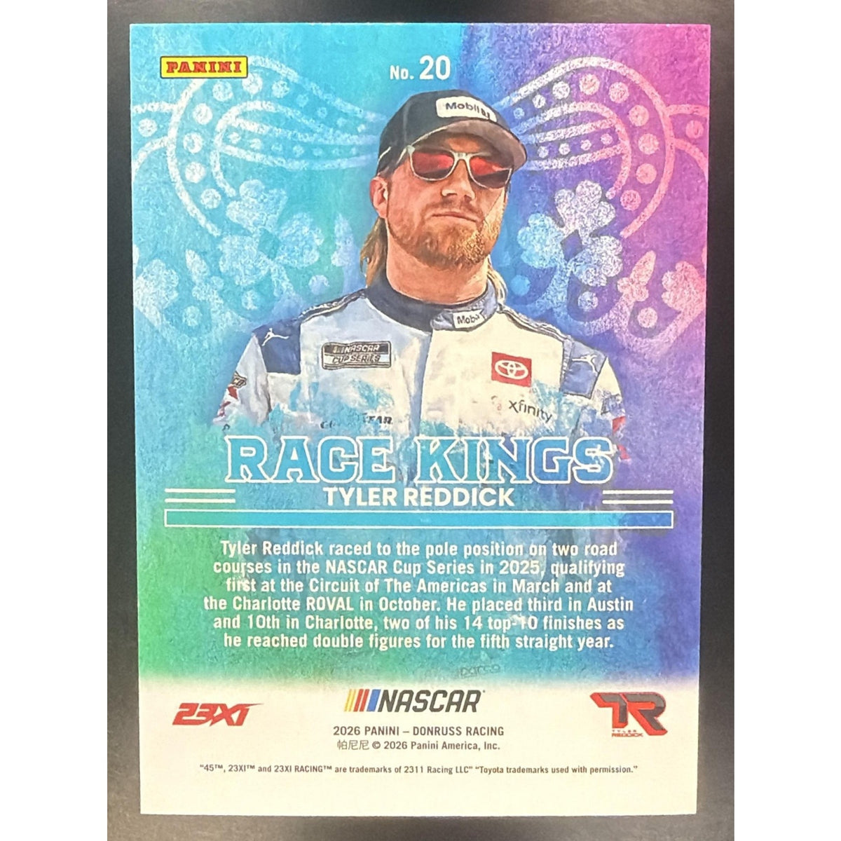 2026 Panini Donruss NASCAR Racing Tyler Reddick #20 Race Kings Orange Ice 63/75