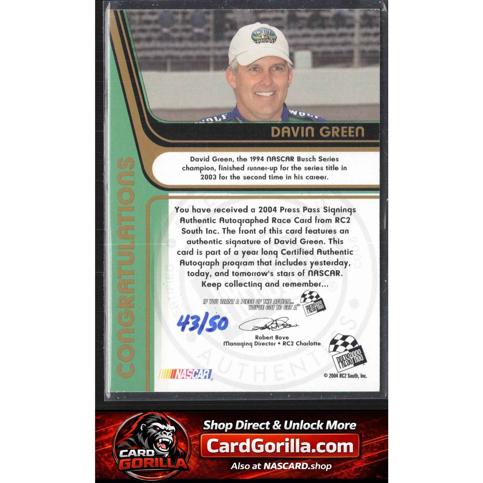 2004 Press Pass #NNO David Green Signings Gold #/50
