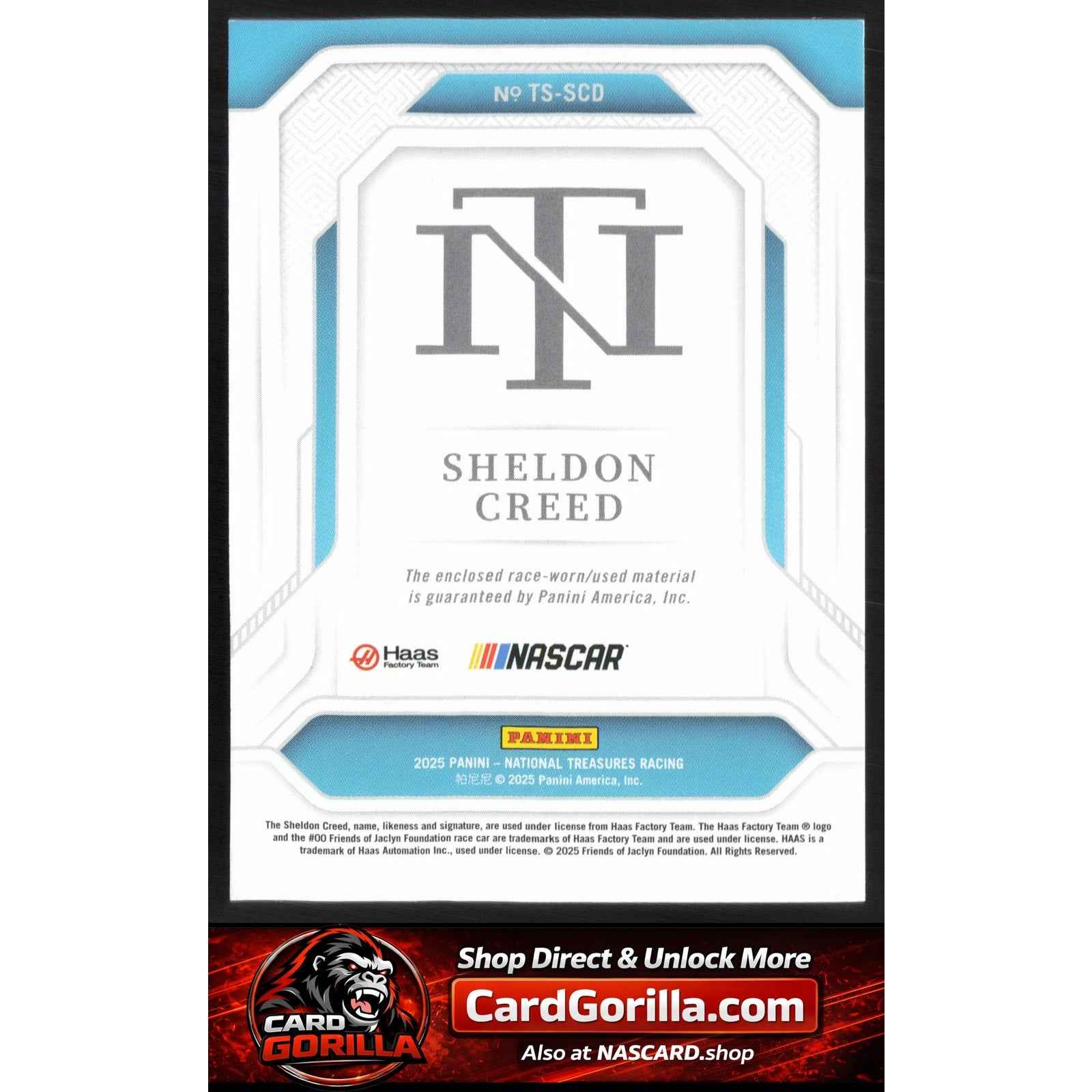 2025 Panini National Treasures #TS-SCD Sheldon Creed Treasured Swatches #/75