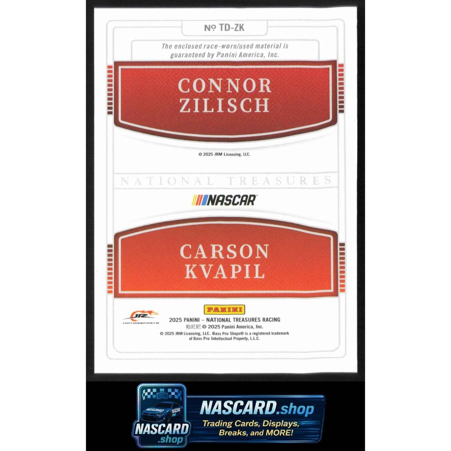 2025 National Treasures Connor Zilisch Carson Kvapil Team Duals Holo Gold #01/10