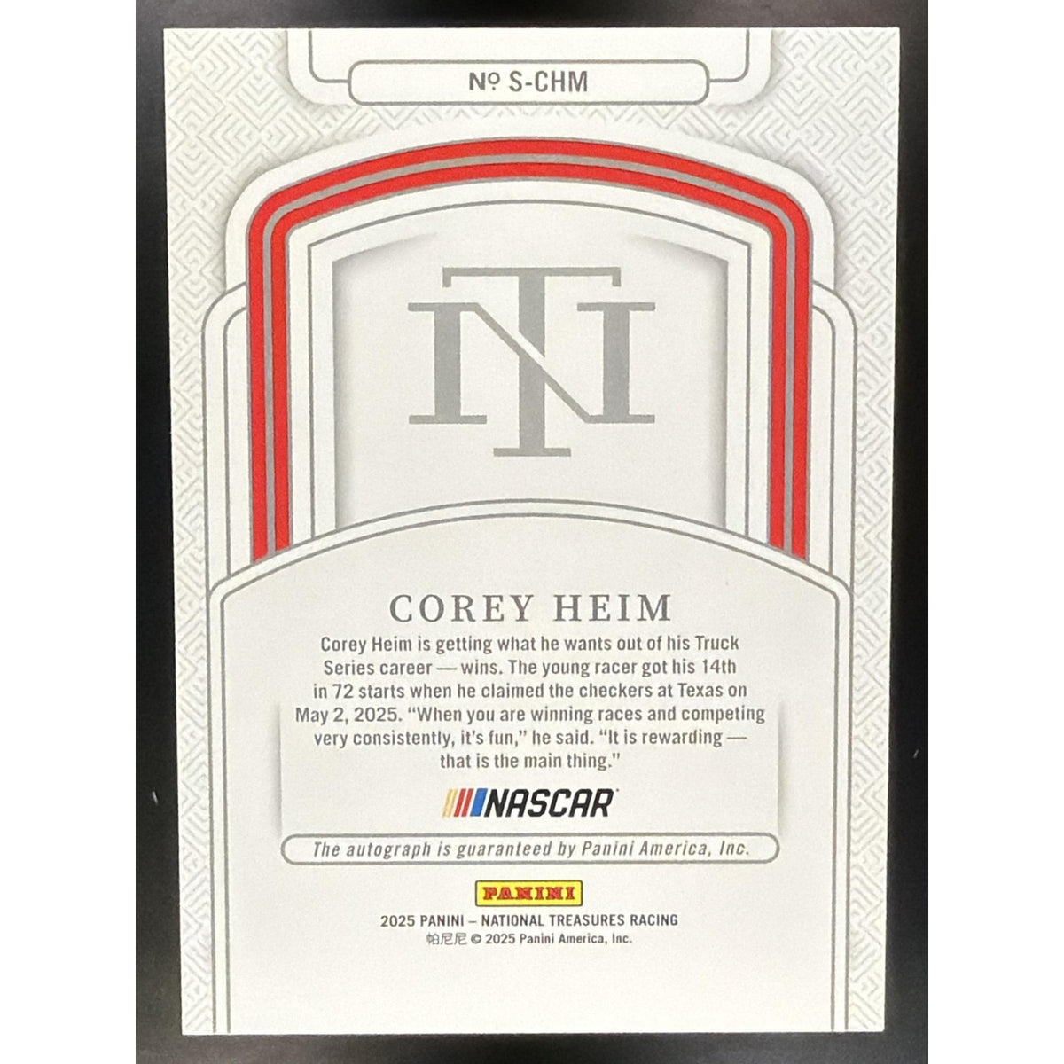 2025 Panini National Treasures Corey Heim #52 Signatures 28/99 Auto