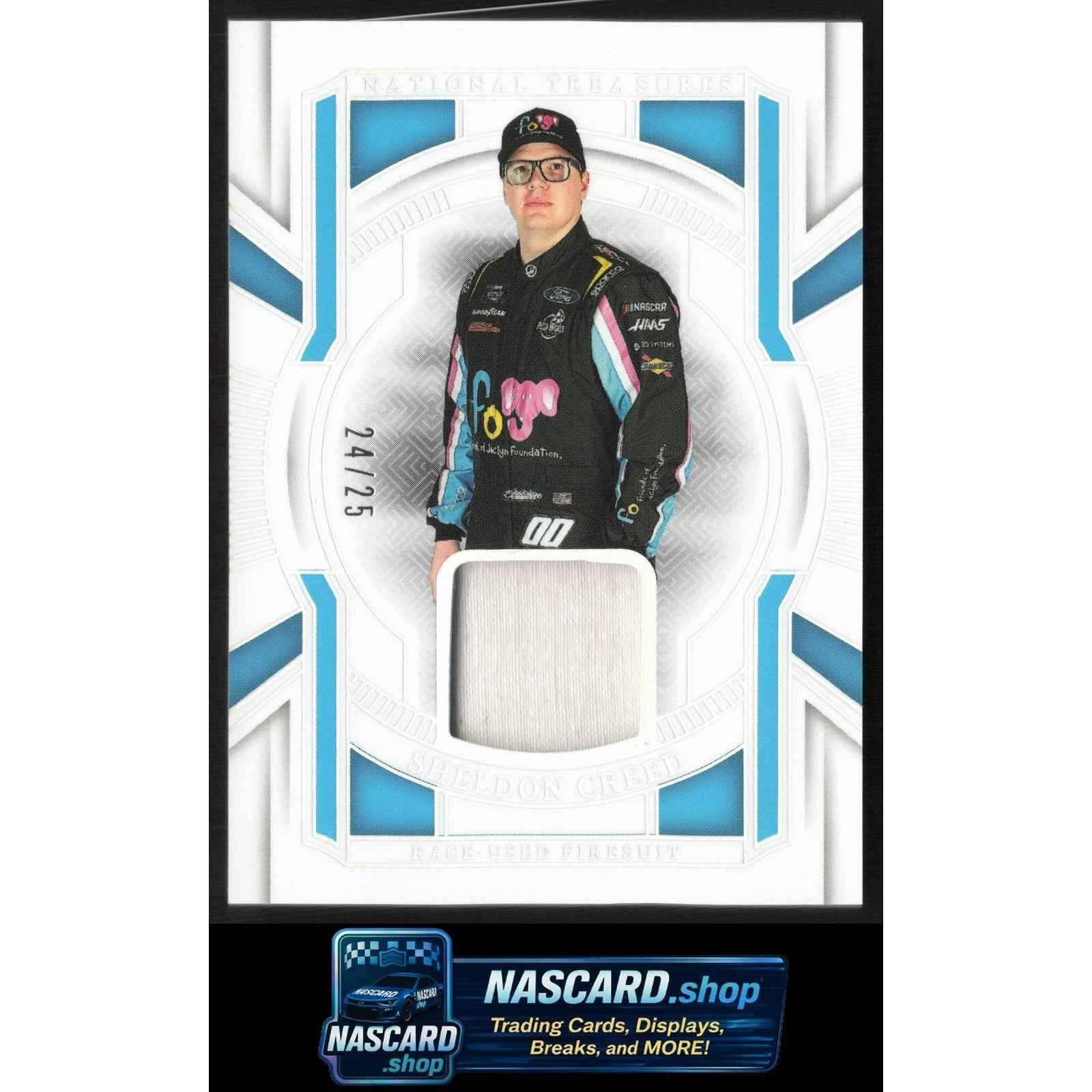 2025 Panini National Treasures Sheldon Creed Race Used Firesuit Silver #/25