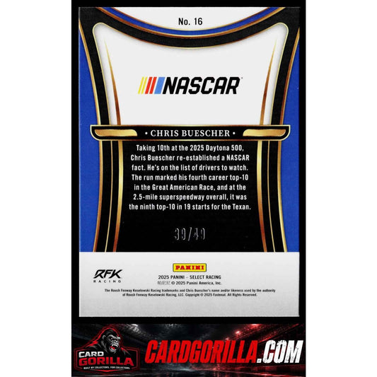 2025 Panini Select #16 Chris Buescher Sensations Blue Prizms #/49