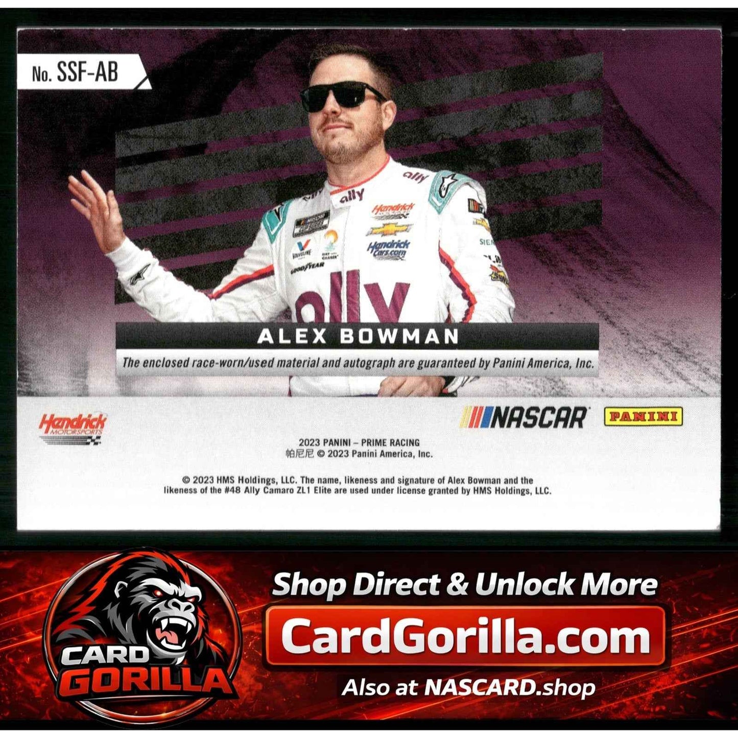 2023 Panini Prime #SSF-AB Alex Bowman Souvenir Signatures Firesuits #/25