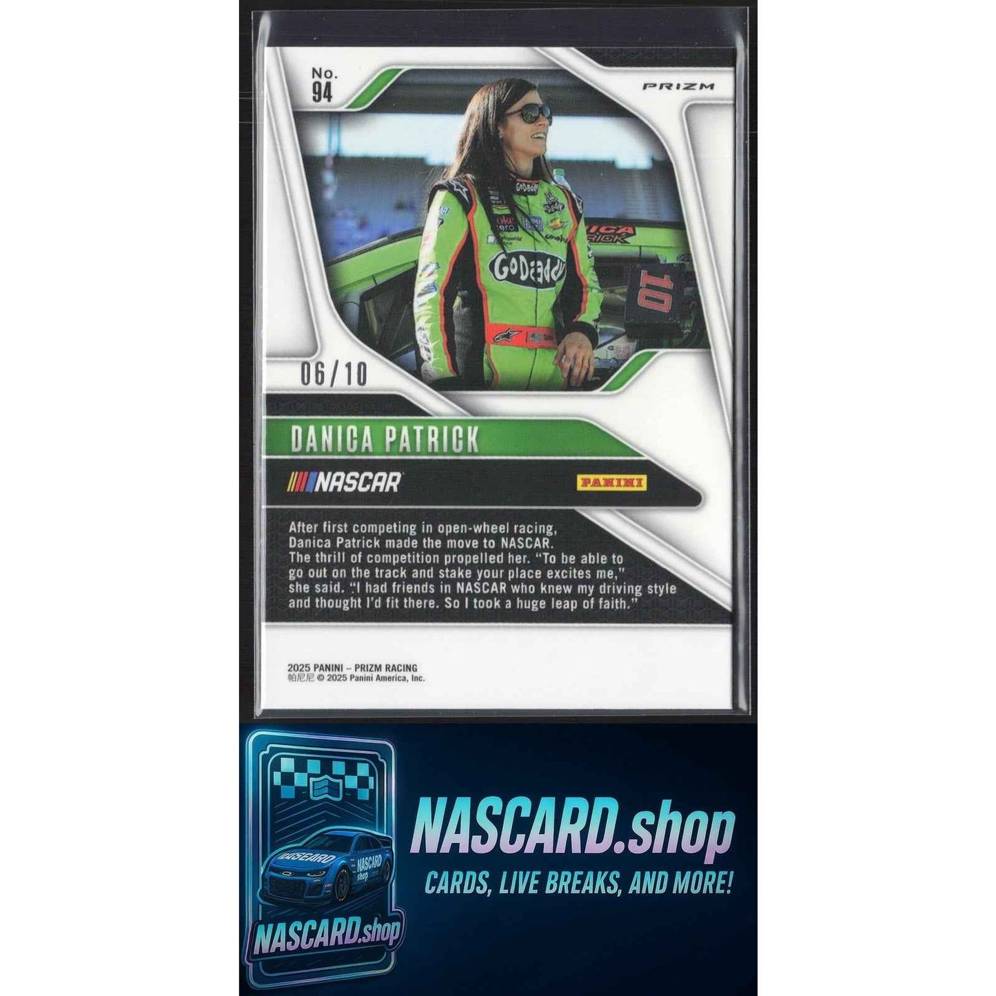 2025 Panini Prizm #94 Danica Patrick FOTL Blue Shimmer #/10