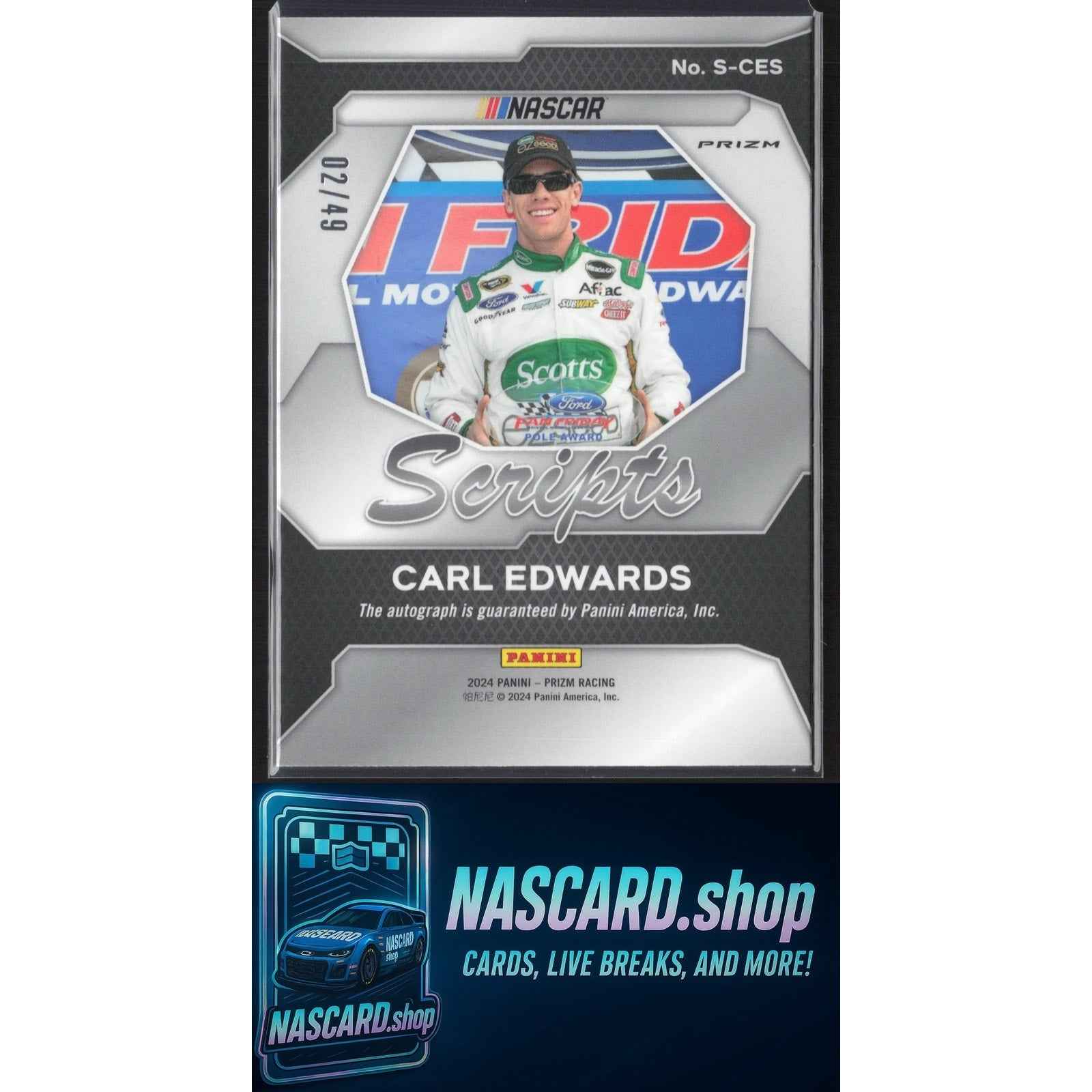 2024 Panini Prizm #S-CES Carl Edwards Scripts Red #/49
