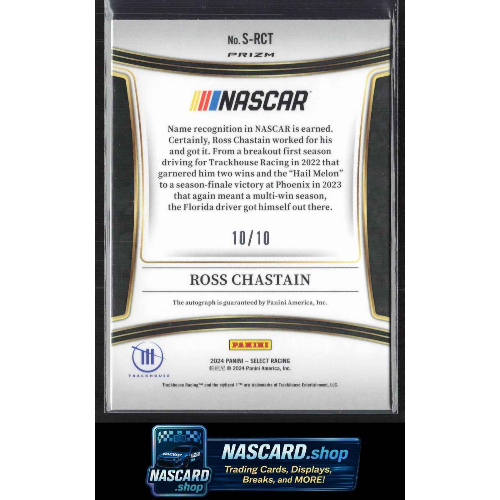 2024 Panini Select #S-RCT Ross Chastain Signatures Gold Flash Prizms #10/10